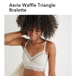 Aerie Waffle Triangle Cup Unlined Lace Bralette XXL Heather Frost Adjustable NWT
